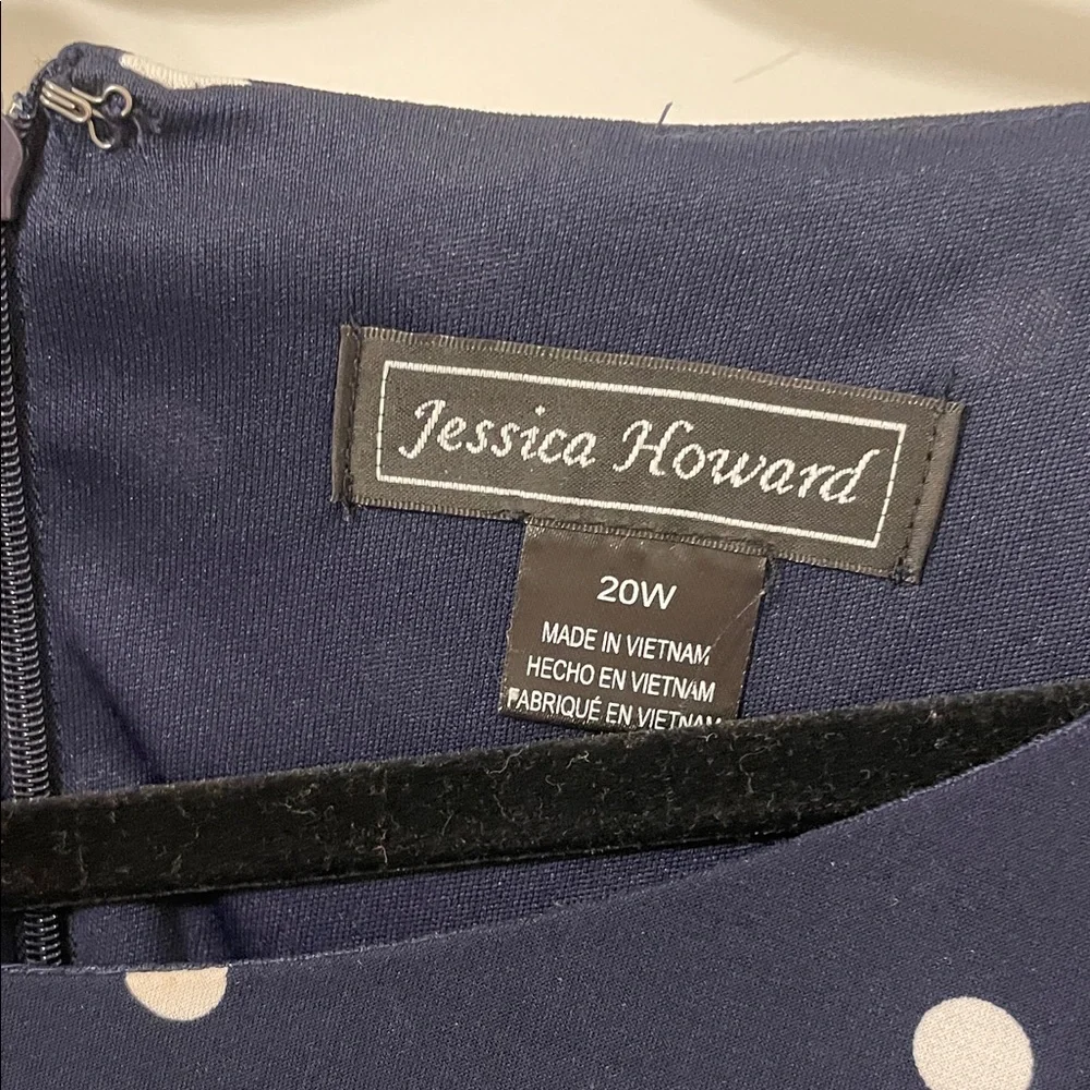 Jessica Howard Navy and White Polka Dot 3/4 Sleeve Dress 20W - Picture 2 of 5